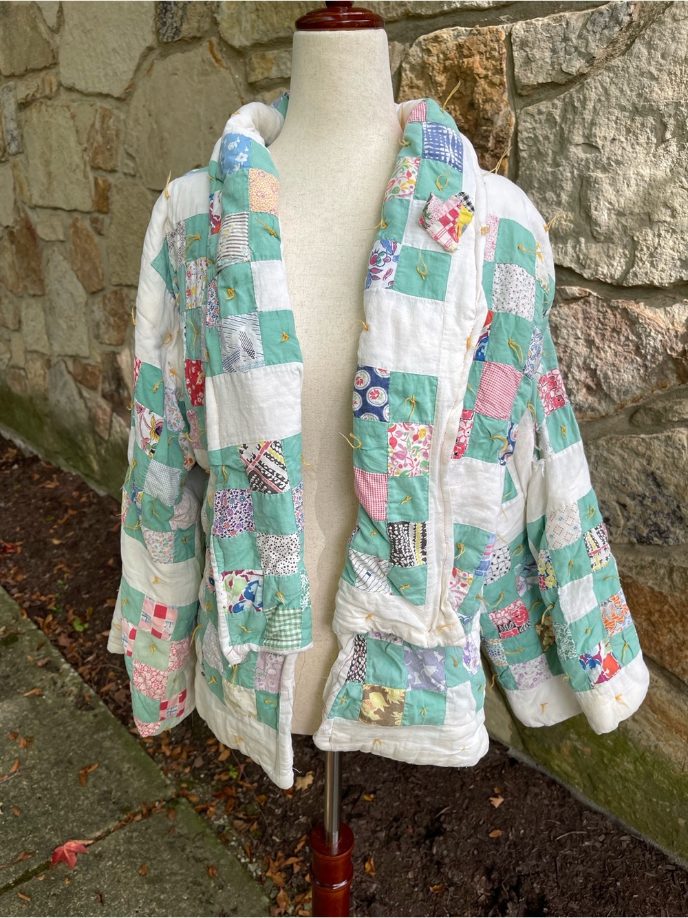 Handmade Patchwork Quilted Jacket - Mint & White